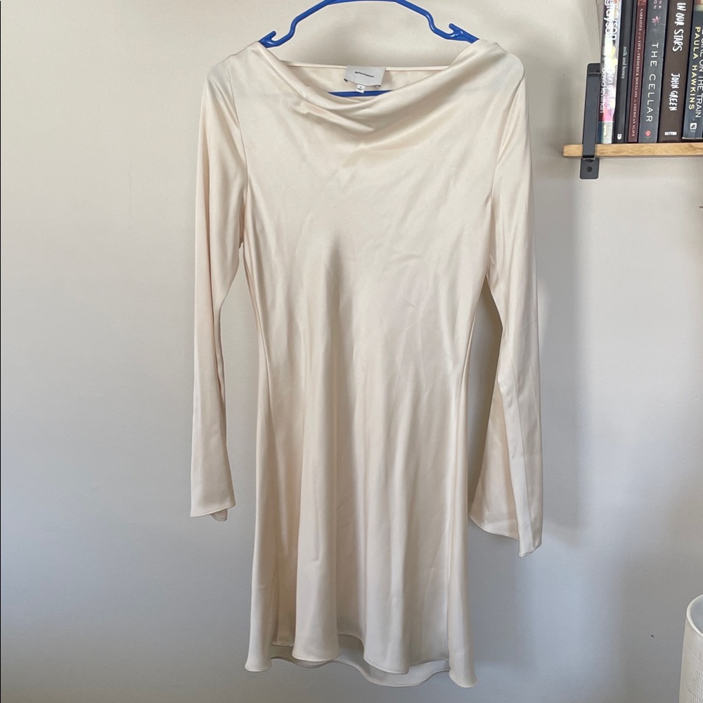 Reformation Cream Long Sleeve Slip Dress